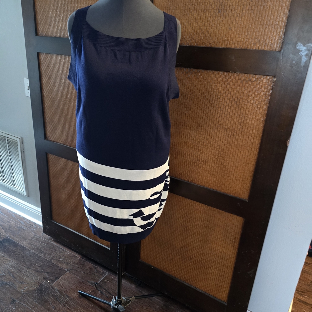 Anthropologie Navy and White Striped Sleeveless Dress